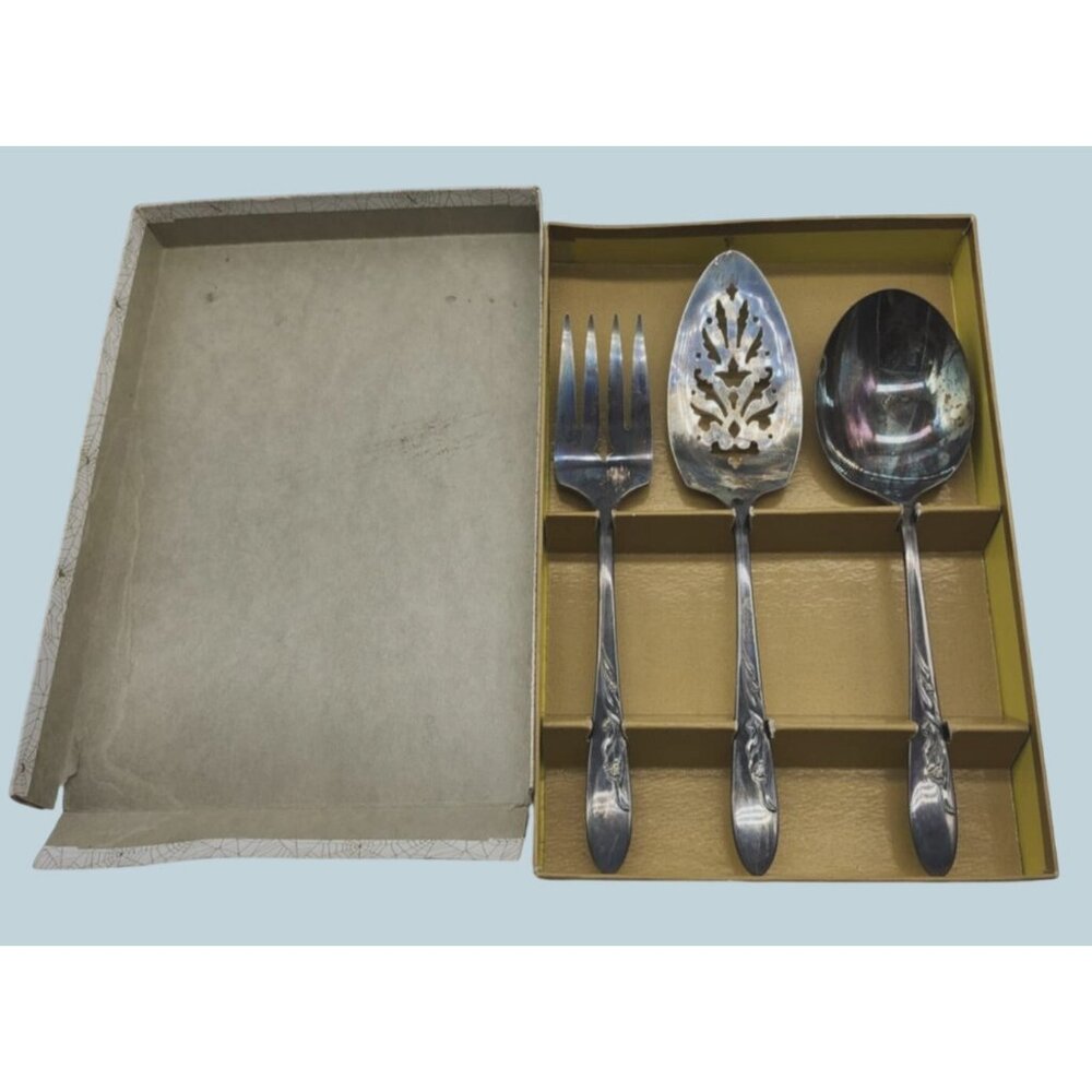 Vintage Carlton Silver-Plated Serving Set - Fork, Spoon & Server Ornate Floral